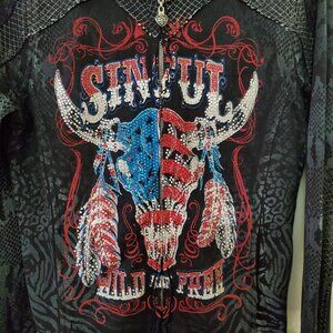 Vintage "Sinful by Affliction" embellished zip up hoodie